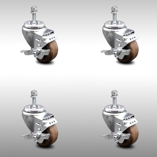 Service Caster 3 Inch SS High Temp Glass Filled Nylon 10mm Threaded Stem Caster Set Brake SCC-SSTS20S314-GFNSHT-TLB-M1015-4 - main
